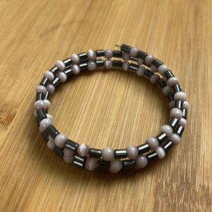 Beaded Wire Wrap Light Pink Blush Colorful Bracelet Metal & Stone Flexible Wire